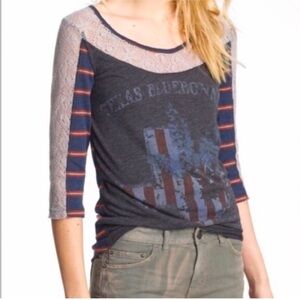 Free people We The Free Love me Lace Texas BlueBonnets Graphic Tee Size M